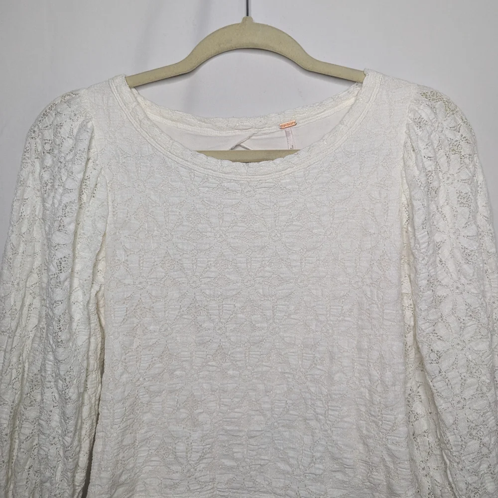 Free People Womens White Floral Lace Tea Time Top Size S